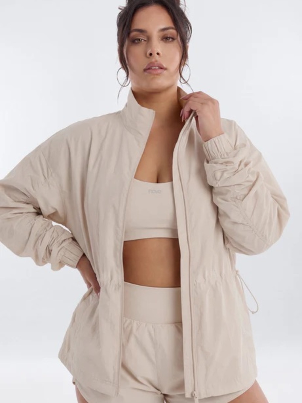 Cream Ruched Funnel Neck Jacket - Picture 8 of 17